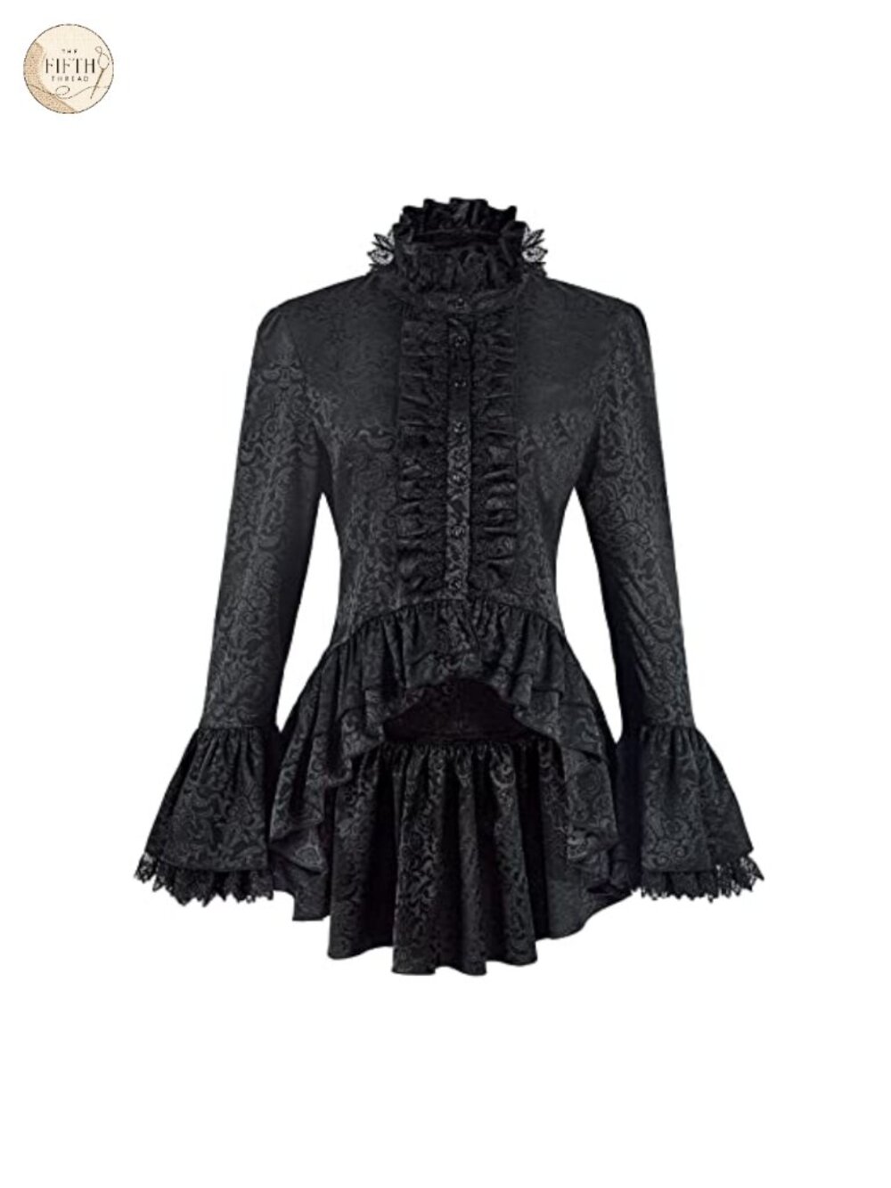 Gothic Victorian Ruffle Lace Long Sleeve High Low Blouse